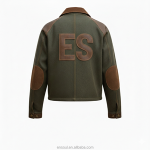 سترة رجالية عالية الجودة بنمط مخصص وتصميم مرقع، سترة خارجية للترفيه مقاومة للرياح من القماش والجلد بأسلوب عصري وريترو - Product Image 4