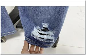 Pantalon <span class=keywords><strong>jean</strong></span> <span class=keywords><strong>bleu</strong></span> personnalisé pour femmes <span class=keywords><strong>Jean</strong></span> <span class=keywords><strong>Mom</strong></span> taille haute déchiré à ourlet <span class=keywords><strong>brut</strong></span> - Product Image 2