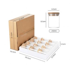 Wholesale 12 Pcs 250ml Transparent Glass Storage Spice Jars <b>Empty</b> Seasoning Jars with Bamboo Lid - Product Image 2