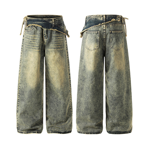 Pantalones Vaqueros Retro Lavados con Diseño Único y Bordes Irregulares, Corte Holgado y Recto, Estilo Urbano Desestructurado - Product Image 6