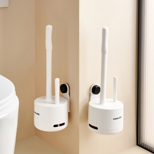 Brosse de nettoyage de toilettes en plastique OEM avec support, ensemble de brosses à long manche pour toilettes, outil de nettoyage domestique pour toilettes - Product Image 1