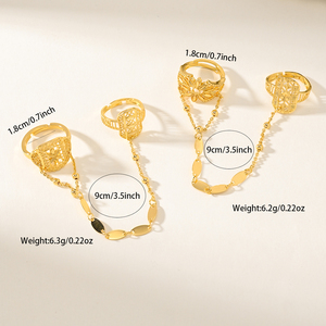 Bagues connectées plaquées or de Dubaï pour femmes, style filigrane <span class=keywords><strong>arabe</strong></span>, bagues de doigt en chaîne, bijoux du Moyen-Orient - Product Image 4