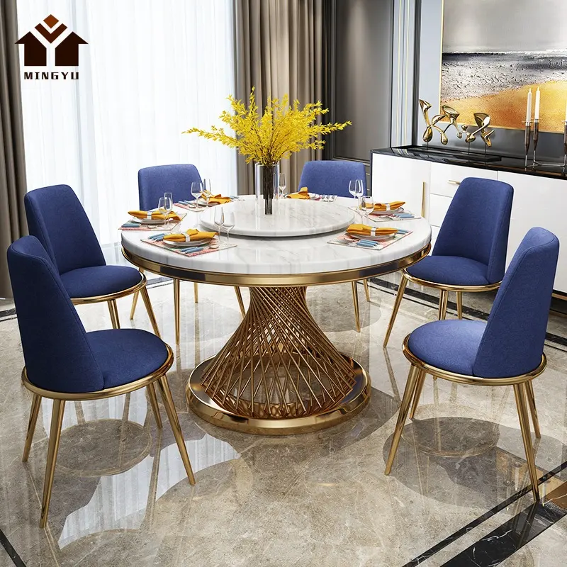 Mesa de comedor giratoria de mármol de diseño maestro, muebles de sala de estar resistentes a altas temperaturas, mesa de banquete blanca y negra, trajes decorativos