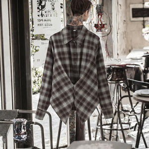 <b>Women</b> Plaid <b>Flannel</b> <b>Shirt</b> Long Sleeve Asymmetric Button Down Casual Loose Fit Autumn Top <b>Shirt</b> Collar Woven Cotton Blouse - Product Image 3
