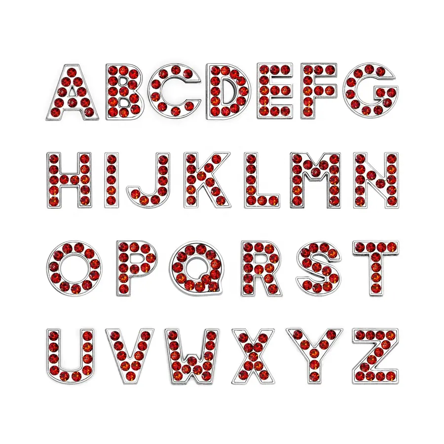 Groothandel 8Mm Rode Kleur Strass Letters Alfabet Slide Charms Kristallen Letters Diy Accessoire Sieraden Fit Pet Kraag Polsband