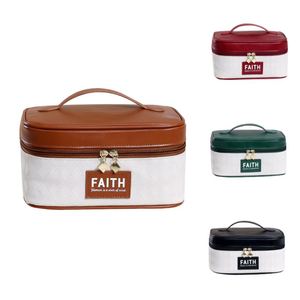 Sac de maquillage luxueux avec logo personnalisé, organiseur portable, sac de rangement pour cosmétiques, sac de maquillage de voyage en cuir PU, vente en gros - Product Image 1