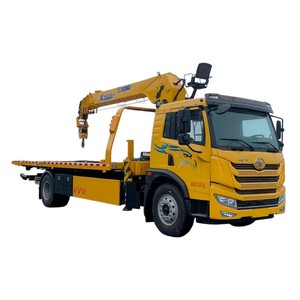 FAW 4x2 <b>Flatbed</b> Wrecker with 8 Ton Knuckle Boom Crane 8T Slidebed Tow <b>Truck</b> with 5 Tons Winch - Product Image 1