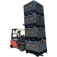 Grande boîte à palettes/conteneur de stockage en plastique solide empilable pliable en HDPE robuste pour l'agriculture fruitière avec poignée