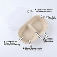 32oz 2-delige ovale suikerrietbagasse ecologische wegwerp lunchbox deksel 6cm hoog diepe gedeelde schaal voor professioneel gebruik