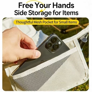 Silla Ergonómica Ancha <span class=keywords><strong>Beige</strong></span> Tipo Luna, Plegable y Portátil para Camping, con Soporte Lumbar, Bolsillo Lateral de Malla, Mueble Ecológico para Exteriores - Product Image 5