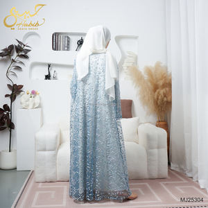 Robe Abaya bleue modeste de luxe, brodée 2 pièces, ensemble d'abaya ouverte pour femmes, vêtements islamiques - Product Image 6