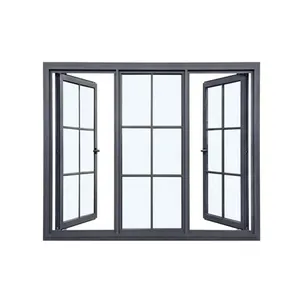 Hurricane impact french window Top Quality Thermal Break Aluminum casement Window with grille For Homes