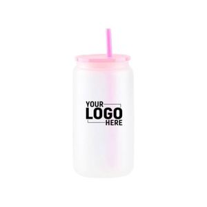 Bouteille en verre givré de 16 oz pour sublimation, tasse à bière réutilisable avec couvercle en PP pour impression personnalisée DIY - Product Image 1
