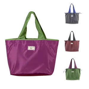 Customizable Big Large Printing Logo Supermarket Nylon Shopping Bag Tote Grocery Bags Foldable Reusable Drawstring Bag