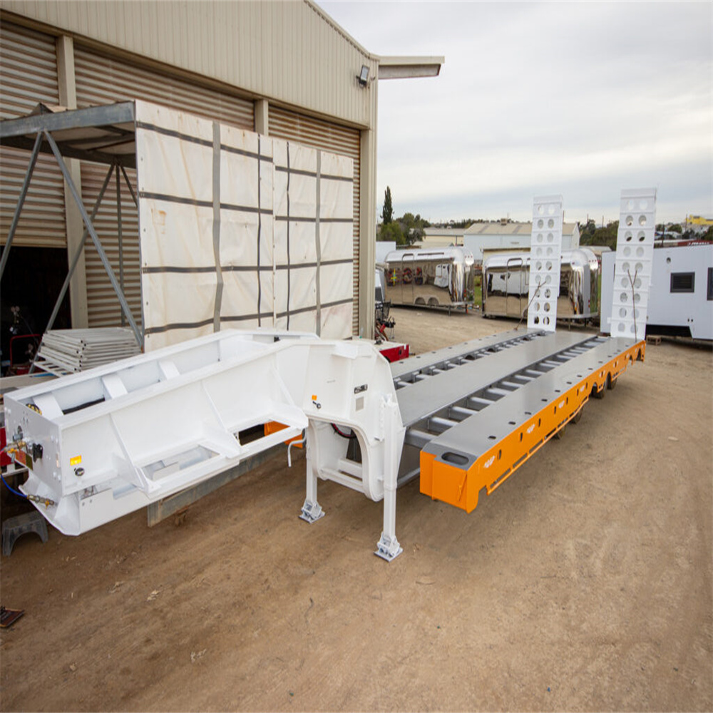 CHANGCHI 50ton Forklift Crane Transport Step Deck Trailer Float Type Drop Deck Trailer Quad Axle Widened Lowbed Semi Trailer