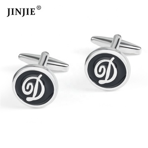 Nouvelle arrivée stock vente chaude boutons de manchette alphabet émail doux laiton noir lettre boutons de manchette pour hommes - Product Image 4