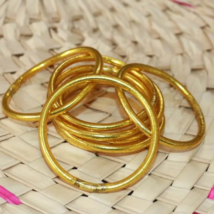Zooying Silicone Gold-Leaf Bracelet Gold foil Silver Leaf buddha Temple Prayer Bangle jelly Silicone Glitter bracelet