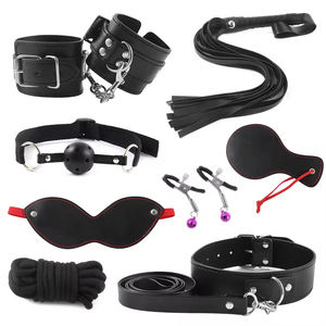 SM for Couples Fetish Roleplay Bondage Leopard Print Leather <b>Handcuffs</b> Whip Collar Gag 18+ Restraint Set Waterproof High Quality - Product Image 1