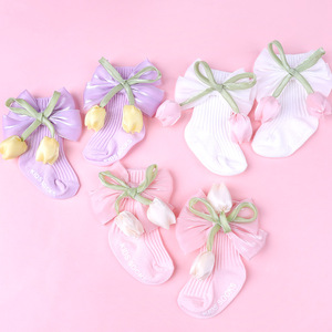 Calcetines de punto exclusivos transfronterizos <span class=keywords><strong>para</strong></span> bebés y niños, diseño de princesa a media pantorrilla con decoración de lazo de flor tridimensional - Product Image 5