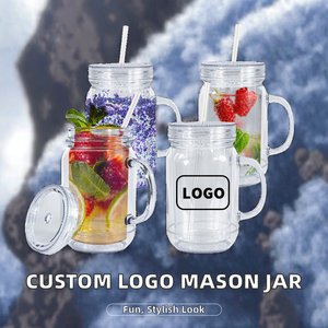 Vaso Reutilizable de Doble Pared de 16 oz con Logotipo Personalizado, Estilo Bola de Nieve, Tapa de Frasco Mason y Pajita, Ecológico, Unisex, de Plástico - Product Image 2