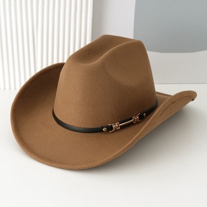 Western Wool Cowboy Hat Women's Top Hat Black M56-58cm Leather Belt Metal Buckle Party Hat - Product Image 3