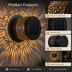 Lanterne solaire décorative <span class=keywords><strong>murale</strong></span> pour extérieur, lampe <span class=keywords><strong>murale</strong></span> creuse en métal à énergie solaire pour jardin, décoration de cour - Product Image 4