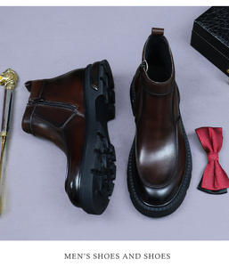 Grande promotion sur les bottes <span class=keywords><strong>Chelsea</strong></span> en cuir véritable pour hommes Bottes britanniques hautes d'affaires courtes en cuir de vachette Chaussures en cuir brillant - Product Image 5