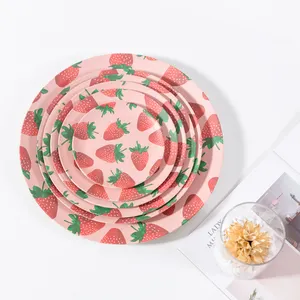 Customized Printing Kitchen Melamine Plates Round Dinner Plate Bamboo Fiber Plates Sets Dinnerware