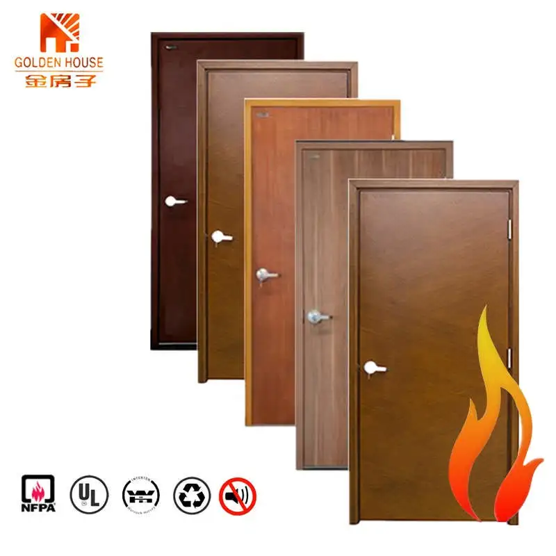 Avaliação de fogo porta de madeira frame do metal flash de madeira Natural Folheado apartamento avaliado do fogo da porta