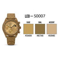 Montre en biocéramique pour homme avec bracelet en cuir, montres à quartz étanches 3ATM avec phase de lune - Logo personnalisé disponible en petite série