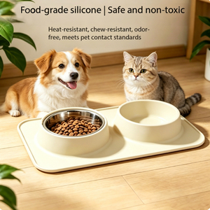 Gamelle double en acier inoxydable pour animaux domestiques, en silicone <span class=keywords><strong>de</strong></span> qualité alimentaire avec tapis <span class=keywords><strong>de</strong></span> repas et protection du cou, adaptée aux chats et aux <span class=keywords><strong>chiens</strong></span> - Product Image 4