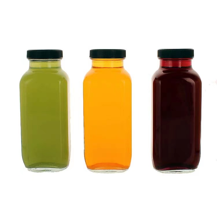Square Juice Bottle Glass Bottle Wholesale Transparent Milk Glass Bottle With Lid