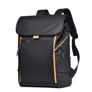 Mochila de Viaje Ejecutiva para Hombre de Alta Calidad y Elegante, Anti-Robo, de PU con Forro de Lona y Rayas Amarillas en Contraste - Product Image 1