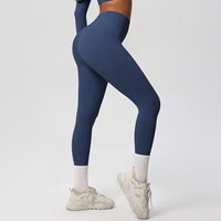 Pantalon de yoga moulant, couleur unie, double face brossé, taille haute, longueur intégrale, séchage rapide, en Spandex/Nylon