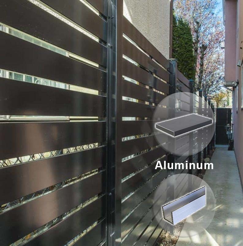 Wood Grain Metal Horizontal Slat Fencing