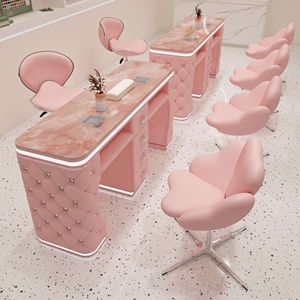 Luxury Bubble Tufted <b>Nail</b> Table Marble Top Manicure <b>Desk</b> With LED Light Drawers for Beauty <b>Nail</b> Salon - Product Image 2