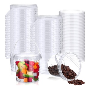 32 oz Food Clear Bucket Plastic Gallon Bucket Round Reusable Ice Cream Containers with Lids and Handles