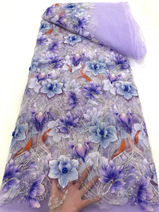 NI.AI Hermosas flores bordadas Perlas Malla Encaje Encantador vestido Tela Lentejuelas y cuentas Encaje para boda - Product Image 3