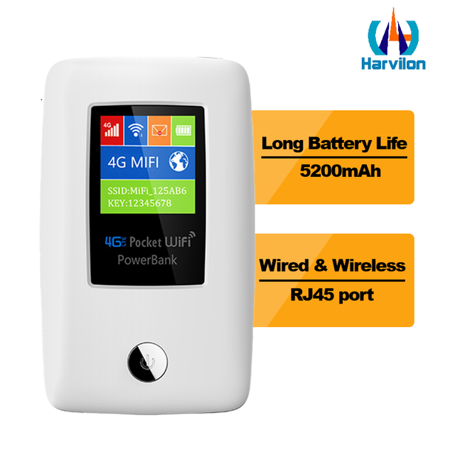 Harvilon Factory Supply LTE Cat4 OEM 4G Router with SIM Card Pocket Router 5200mAh Type-C OpenWRT 10 User White/Black