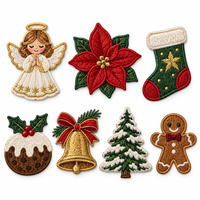 Badges Cœur 3D Gonflés Personnalisés en Forme de Pain d'Épices, Broderies Thermocollantes Scintillantes, Décoration de Noël en Tissu Brodé – Vente en Gros