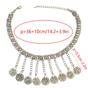 Collier ras du cou bohème vintage avec pendentif pièce plaqué argent pour femme - Product Image 4