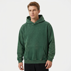 Custom <b>Green</b> Acid Wash Fleece Breathable Windproof Unisex Winter Hoodies Kangaroo Pockets Customized Polyester/Cotton Hoodie - Product Image 1