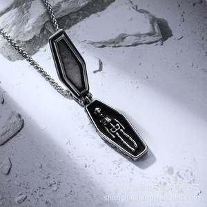 Titanium Steel Skull Coffin Pendant Necklace Men <b>Cross</b> Design SP1045 - Product Image 2