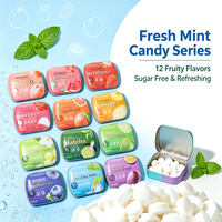 Suikervrije muntjes snoep, fruit smaak, frisse adem, geperste tabletten snoep, bulk groothandel OEM/ODM, op maat gemaakte private label snoepjes.
