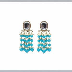 <b>Gold</b> Plated Kundan Stone and Beads <b>Dangle</b> <b>Earrings</b> Fashion 11103278SBL - Product Image 2