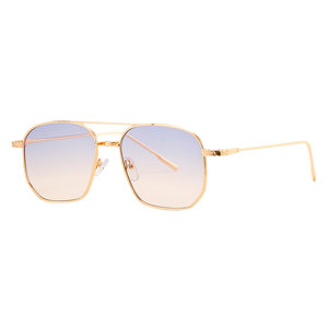 Square Double Bridges <b>Gradient</b> Metal Flat Top UV400 Acrylic Lightweight Gold Fashion Clip-On Full Rim Unisex <b>Sunglasses</b> - Product Image 1