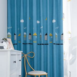 <span class=keywords><strong>Tende</strong></span> termiche termiche <span class=keywords><strong>per</strong></span> la camera dei bambini <span class=keywords><strong>Tende</strong></span> moderne rifinite a cartone animato piccola casa ricamata blu - Product Image 4