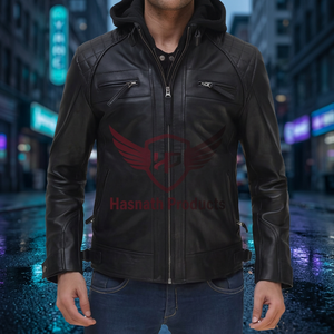 Veste en cuir d'hiver pour homme de haute qualité, personnalisée, longue, tendance, écologique, coupe-vent, avec logo sur le devant - Product Image 3