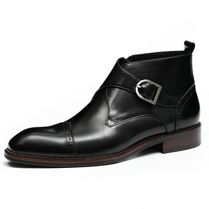 Botas de Trabajo para Hombre, Estilo Casual de Negocios, con Cordones, Punta Cuadrada, Parte Superior de Cuero, Diseño de Parches, Ligeras, Antideslizantes y Transpirables - Product Image 2