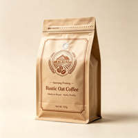 Sachet de café en aluminium à fond plat, scellé sur huit côtés, imprimé par gravure, résistant à l'humidité, conception personnalisée